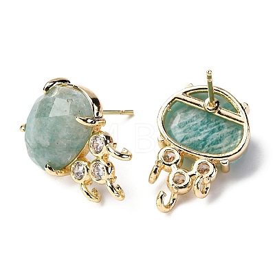 Brass Micro Pave Cubic Zirconia Stud Earring Findings with Natural Amazonite KK-Z096-05G-10-1