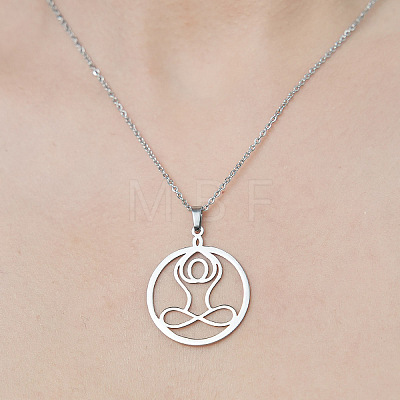201 Stainless Steel Hollow Yoga Pendant Necklace NJEW-OY002-09-1