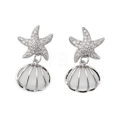 Shell Shape Brass Clear Cubic Zirconia Stud Earrings EJEW-D301-02P-1