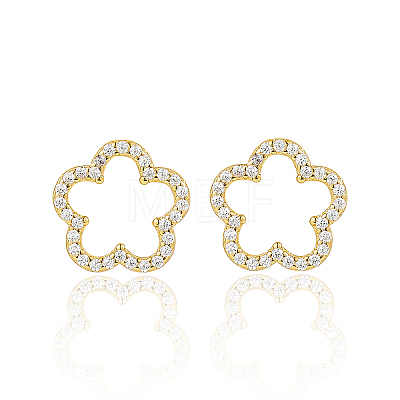 Sweet and Cute Silver Earrings with Zirconia Flower Design QK5383-1-1