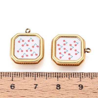Printed Style 304 Stainless Steel Square with Flower Pendants STAS-T071-24C-G-1