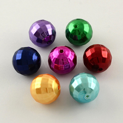 ABS Plastic Imitation Pearl Faceted Round Beads X-MACR-S251-M-1