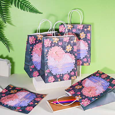 6Pcs Flower Printed Paper Gift Bags ABAG-TADJ0001-08C-1