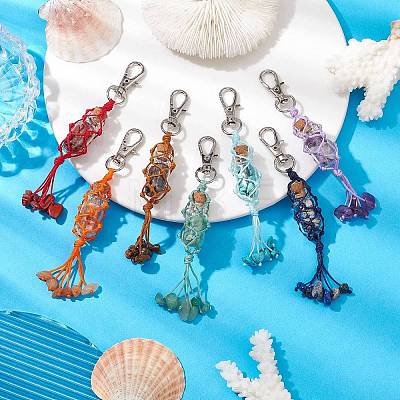 Glass Wishing Bottle inside Chakra Gemstone Chip Pouch Pendant Decorations HJEW-JM01910-1