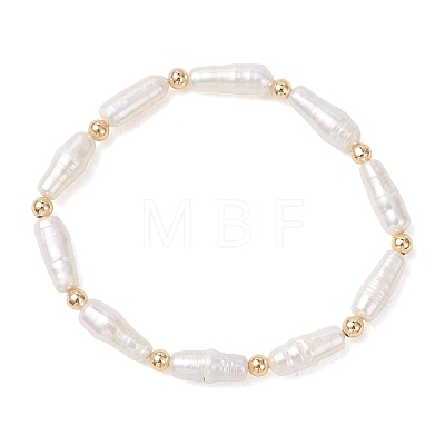 Natural Baroque Keshi Pearl & Brass Beaded Stretch Bracelets for Women BJEW-JB13685-1
