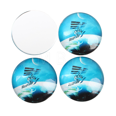 Starry Sky Printed Glass Half Round/Dome Cabochons GGLA-N004-16mm-D-1