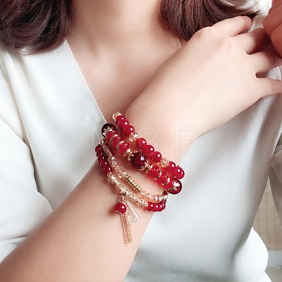 4Pcs Bohemian Style Acrylic Beaded Stretch Bracelet Sets for Women WGF9E90-03-1