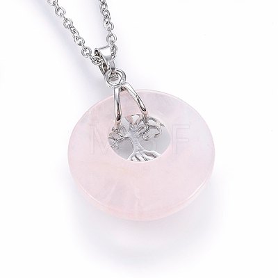 Natural Rose Quartz Pendant Necklaces NJEW-P228-A09-1