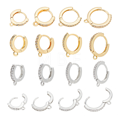 16Pcs 8 Style Brass Micro Pave Clear Cubic Zirconia Huggie Hoop Earring Findings KK-AR0002-65-1