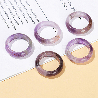 Natural Amethyst Plain Band Finger Rings RJEW-H230-13F-05-1
