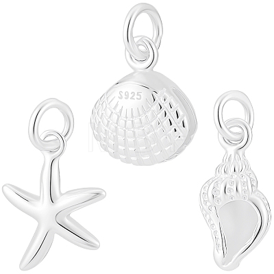 6Pcs 3 Styles Ocean 925 Sterling Silver Pendants STER-BBC0009-57-1