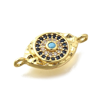 Brass Micro Pave Blue & Clear Cubic Zirconia Eye Connector Charms KK-D295-24G-1