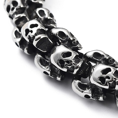 304 Stainless Steel Vintage 3D Link of Skulls Bracelets for Men & Women BJEW-D031-26AS-1