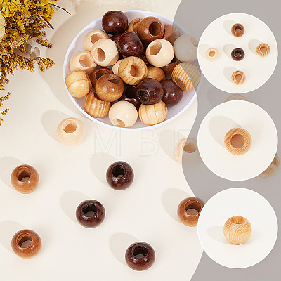 80Pcs 4 Colors Wood European Beads WOOD-PA0001-76-1