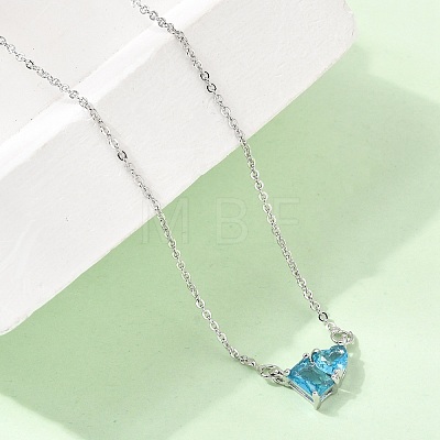 Brass Pave Cubic Zirconia Rectangle and Heart Pendant Cable Chain Necklaces KK-CBAB173-04P-10-1
