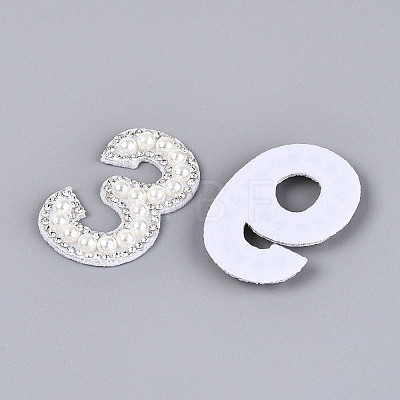 10Pcs ABS Plastic Imitation Pearl & Rhinestone & Cloth Number Cloth Patches PATC-T001-02M-1