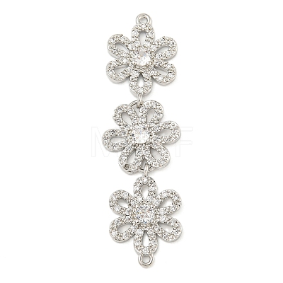 Brass Pave Clear Cubic Zirconia Three Flower Links Connector Charms KK-P277-61P-1