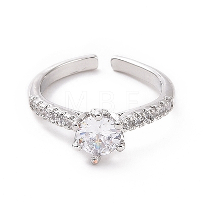 Clear Cubic Zirconia Diamond Open Cuff Ring RJEW-I094-15P-1