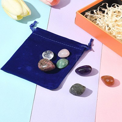 7Pcs Natural Labradorite & Amethyst & Rose Quartz & South Red Agate & Rhodonite & Green Aventurine & Quartz Crystal Tumbled Stone Sets DIY-FS0007-10B-1