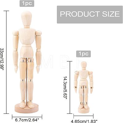Olycraft 2Pcs 2 Style Unfinished Wooden Pine Movable Joint Family Model DIY-OC0008-36-1