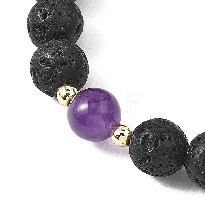 Natural Lava Rock & Lampwork & Mixed Gemstone Round Beads Stretch Bracelets for Women BJEW-JB12788-1