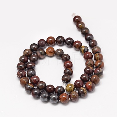 Natural Red Tiger Iron Round Bead Strands X-G-P075-22-6mm-1