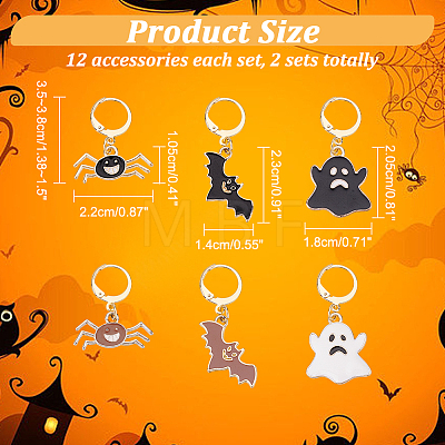 Halloween Theme Alloy Enamel Ghost/Spider/Bat Locking Stitch Markers HJEW-PH01788-1