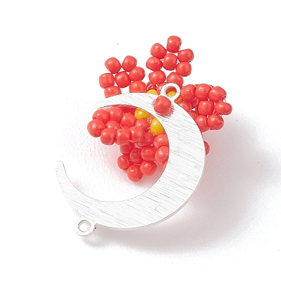 Glass Seed Beaded Moon & Flower Pendants PALLOY-MZ01185-04-1