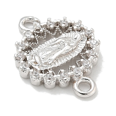 Rack Plating Brass Micro Pave Clear Cubic Zirconia Religion Virgin Mary Connector Charms KK-L224-094P-06-1