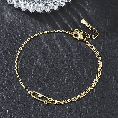 Brass Micro Pave Clear Cubic Zirconia Link Bracelets BJEW-E114-01E-G-1