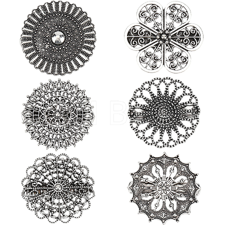 6Pcs 6 Styles Vintage Alloy Filigree Flower Anti-Slip Sweater Pins FIND-CY0002-28-1