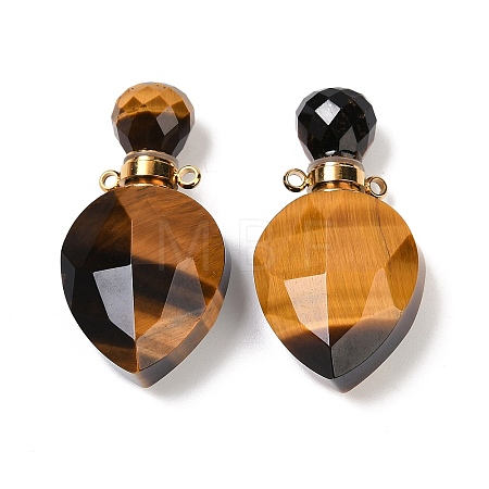 Natural Tiger Eye Faceted Teardrop Bottle Pendants G-A225-02G-04-1