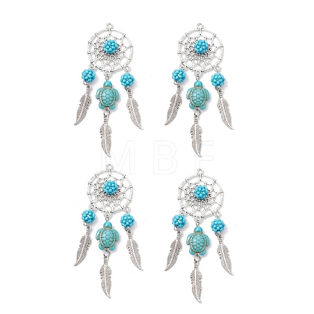 Alloy Synthetic Turquoise Beads Dream Catcher Pendants PALLOY-MZ00708-01-1
