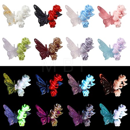 40Pcs 8 Styles Luminous Resin Butterfly with Flower Cabochons CRES-TA0001-98-1