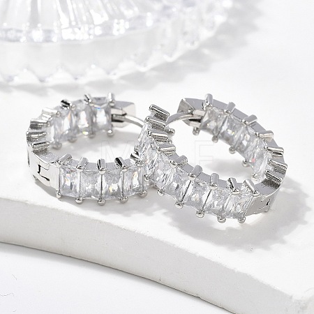 Brass Micro Pave Cubic Zirconia Huggie Hoop Earrings EJEW-K083-37P-B-1