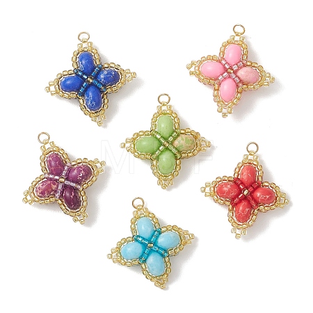Glass Seed Beaded Clover Pendants PALLOY-MZ01137-1