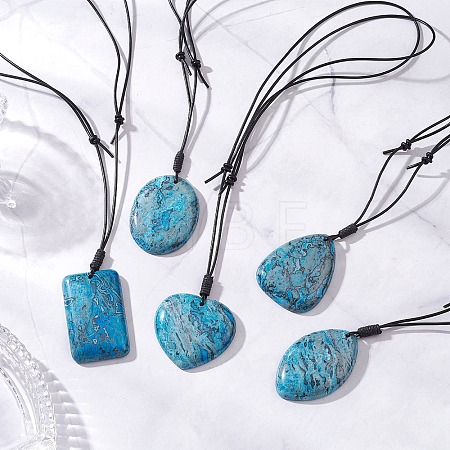 Dyed Natural Blue Crazy Agate Geometric Pendant Adjustable Black Waxed Cotton Cord Necklaces for Women NJEW-JN05475-1