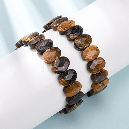 Natural Tiger Eye Faceted Beaded Stretch Bracelets for Women BJEW-K251-07A-1