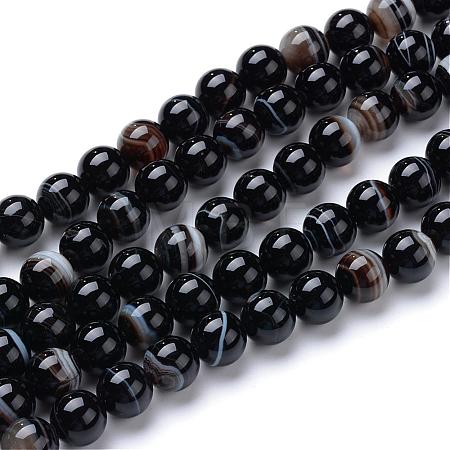 Natural Black Agate Bead Strands G-R412-19-6mm-1