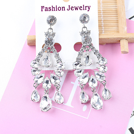 Teardrop Alloy Rhinestone Dangle Stud Earrings FS-WG711C6-01-1