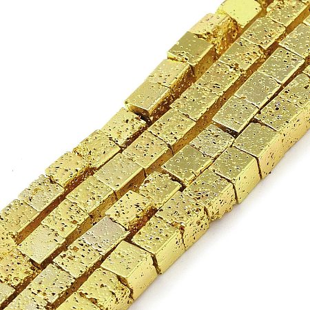 Electroplated Natural Lava Rock Beads Strands G-L606-E02-01B-1