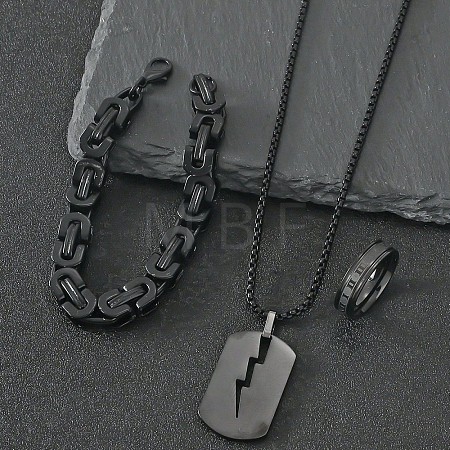 304 Stainless Steel Chain Bracelets & Rectangle Pendant Necklaces & Rings for Men FS-WGDB989-01-1