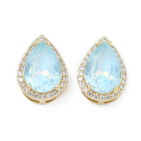 Teardrop Brass Micro Pave Cubic Zirconia Bead KK-C251-24G-1