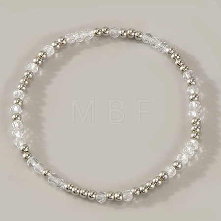 Glass & 304 Stainless Steel Beaded Stretch Bracelets for Women AN7513-1-1