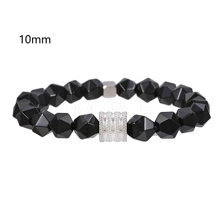 Polygon Natural Black Agate Beaded Stretch Bracelets WG9FB4D-03-1