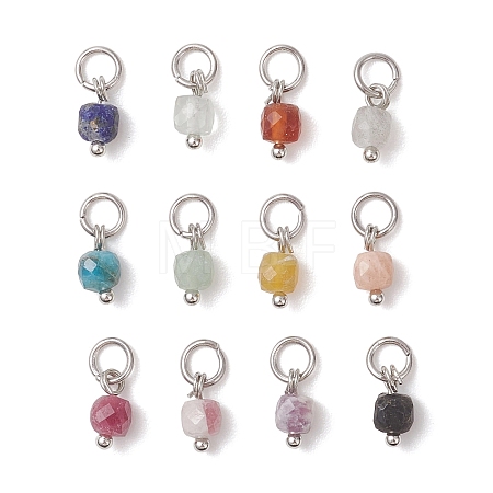Natural Mixed Gemstone Faceted Cube Charms PALLOY-JF04818-1