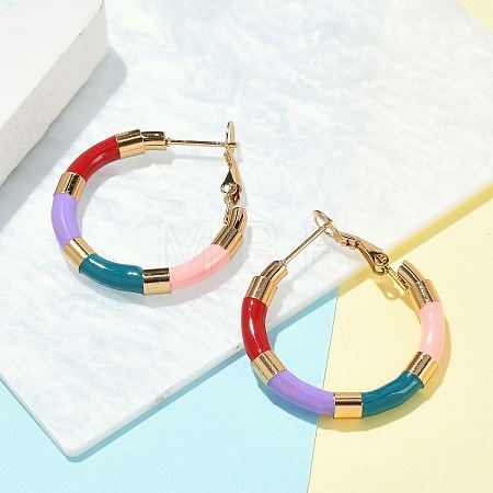 PVD Vacuum Plating 201 Stainless Steel Enamel Hoop Earrings for Women EJEW-B016-33E-1
