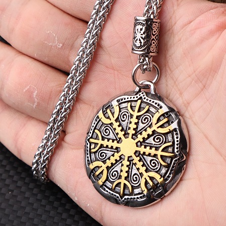 Vintage 304 Stainless Steel Viking Compass Pendant Necklaces for Men WG22CD2-02-1