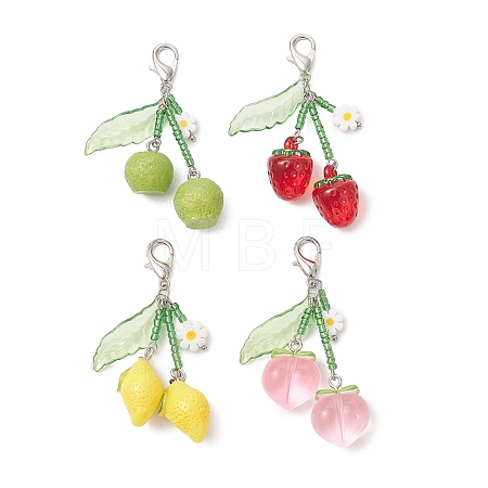 4Pcs 4 Styles Glass Seed Beads & Resin Pendant Decorations HJEW-MZ00409-1
