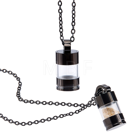 2Pcs 304 Stainless Steel with Clear Glass Column Urn Ashes Bottle Pendant Necklaces NJEW-FG0001-27EB-1